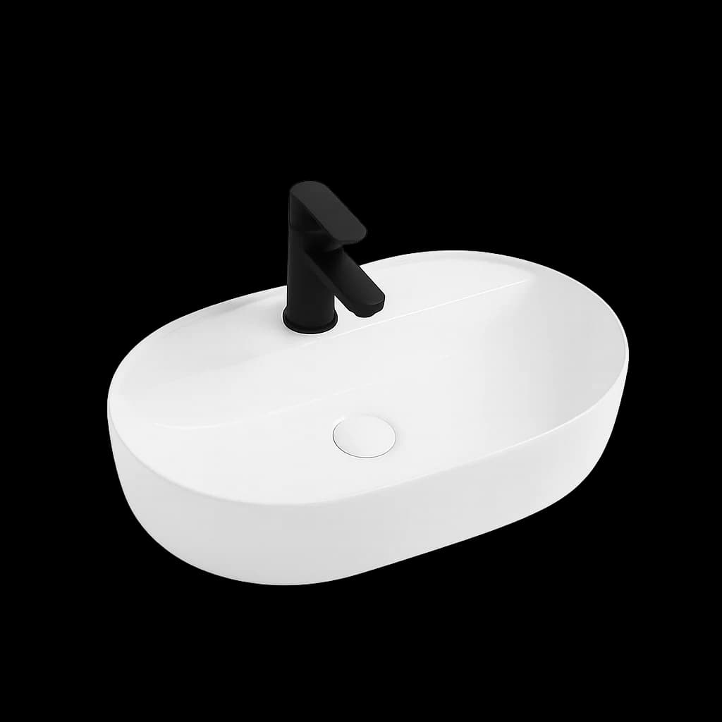 Oval Countertop Washbasin with Tap Hole BSA-0018-GW in Glossy White - product image 1